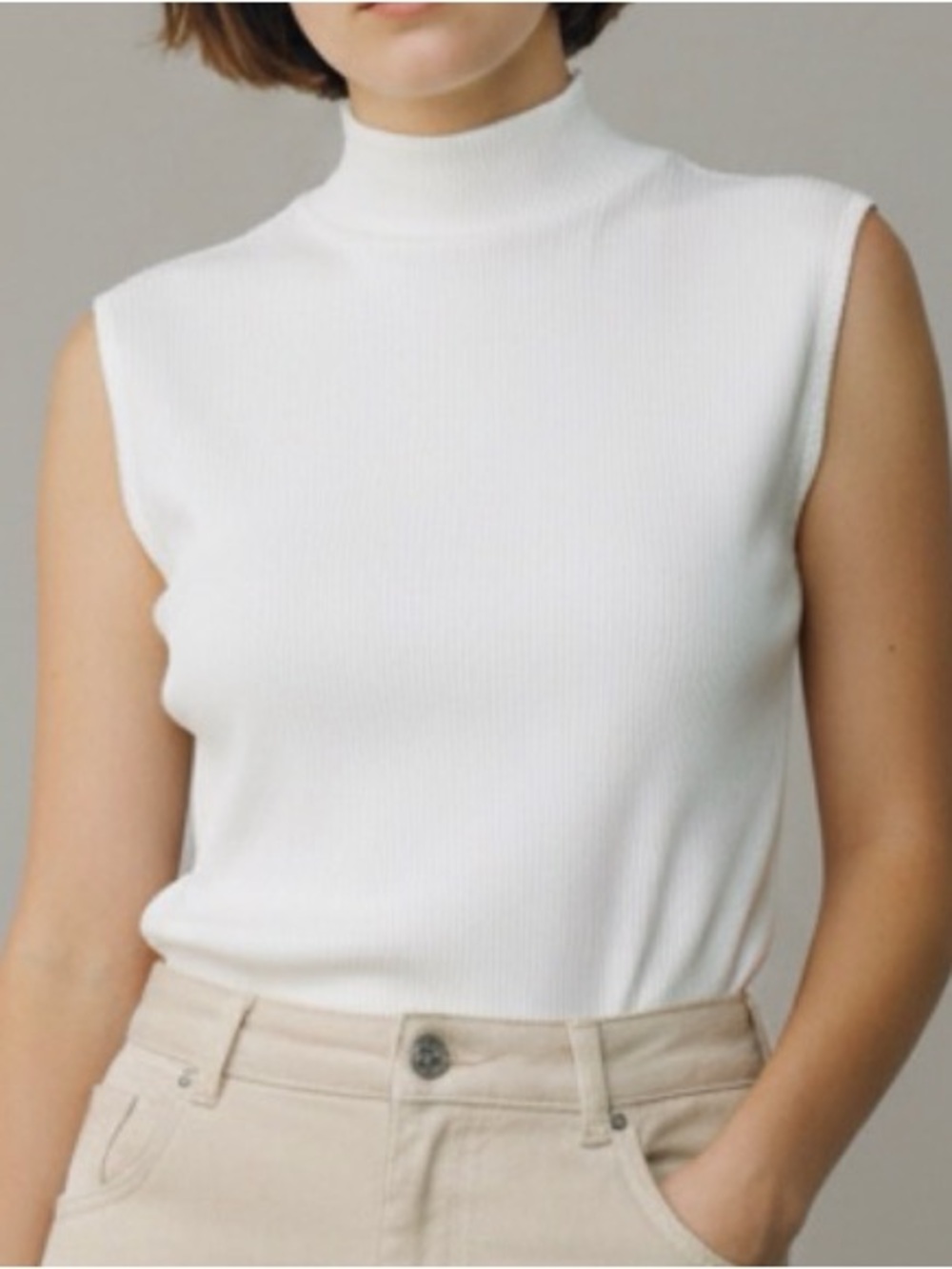 White Mock Neck Sleeveless Top